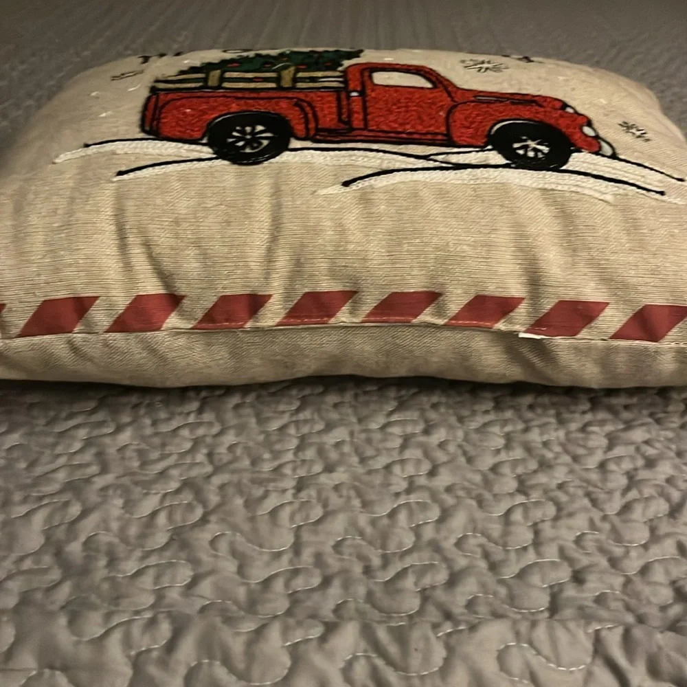 Merry Christmas Decor Throw Pillow Red Truck Tree 18x12